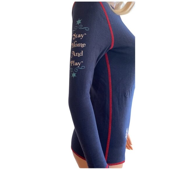 Alp N Rock "Give me a Snow Day" Crew Neck Top Medium Ski Apres Blue - Picture 6 of 14